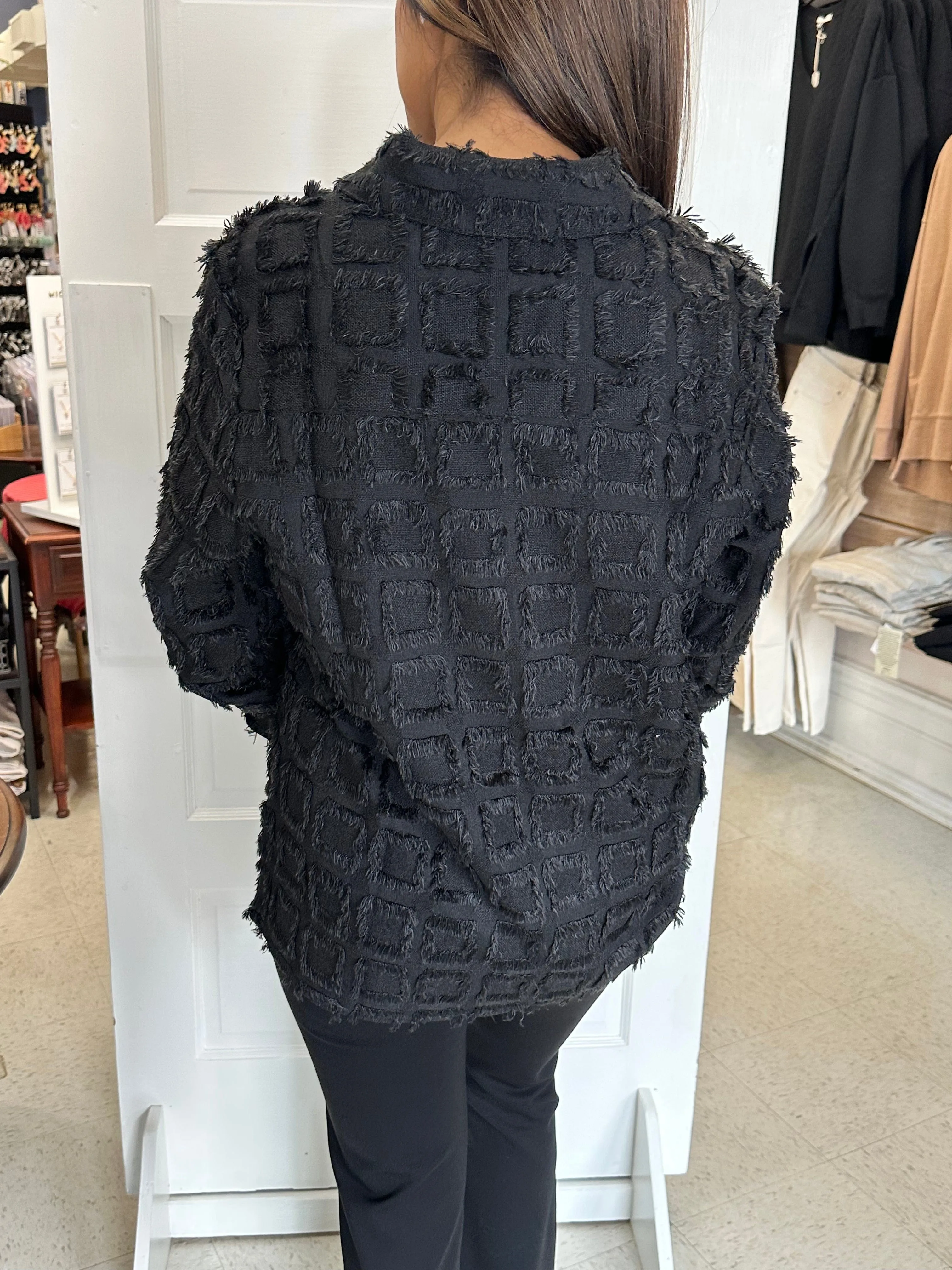 Fringed Black Party Top