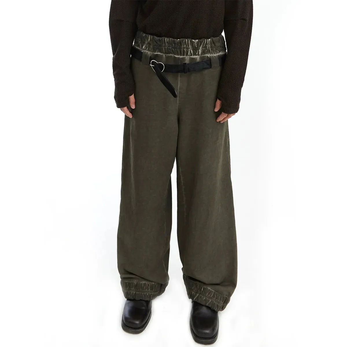 Garment-Dyed Distressed Pleated Sweatpants