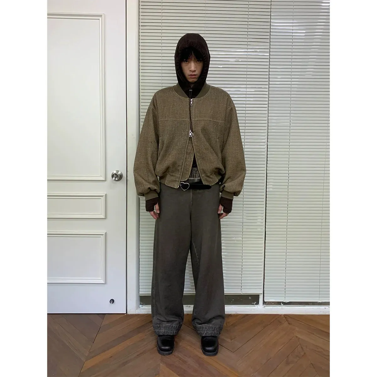 Garment-Dyed Distressed Pleated Sweatpants