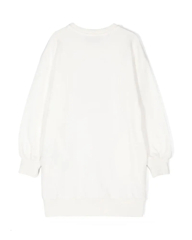 Girls White Teddy Embroidery Sweatshirt Dress