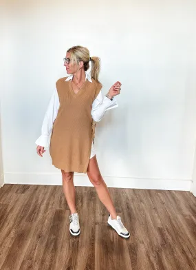 Giselle Sweater Vest Tunic Dress- Tan |final sale|