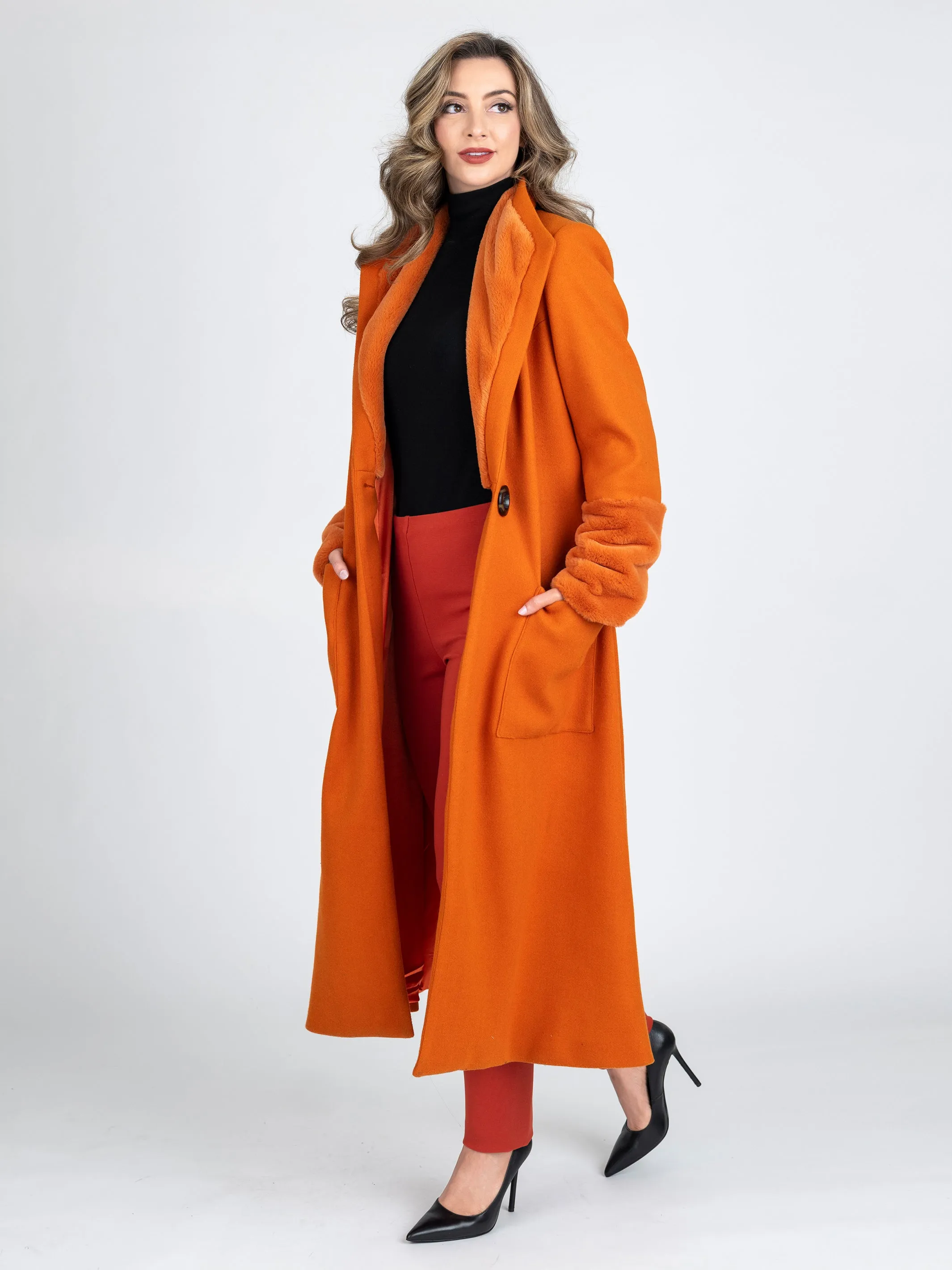 GLASGOW Longline Fur Trimmed Coat