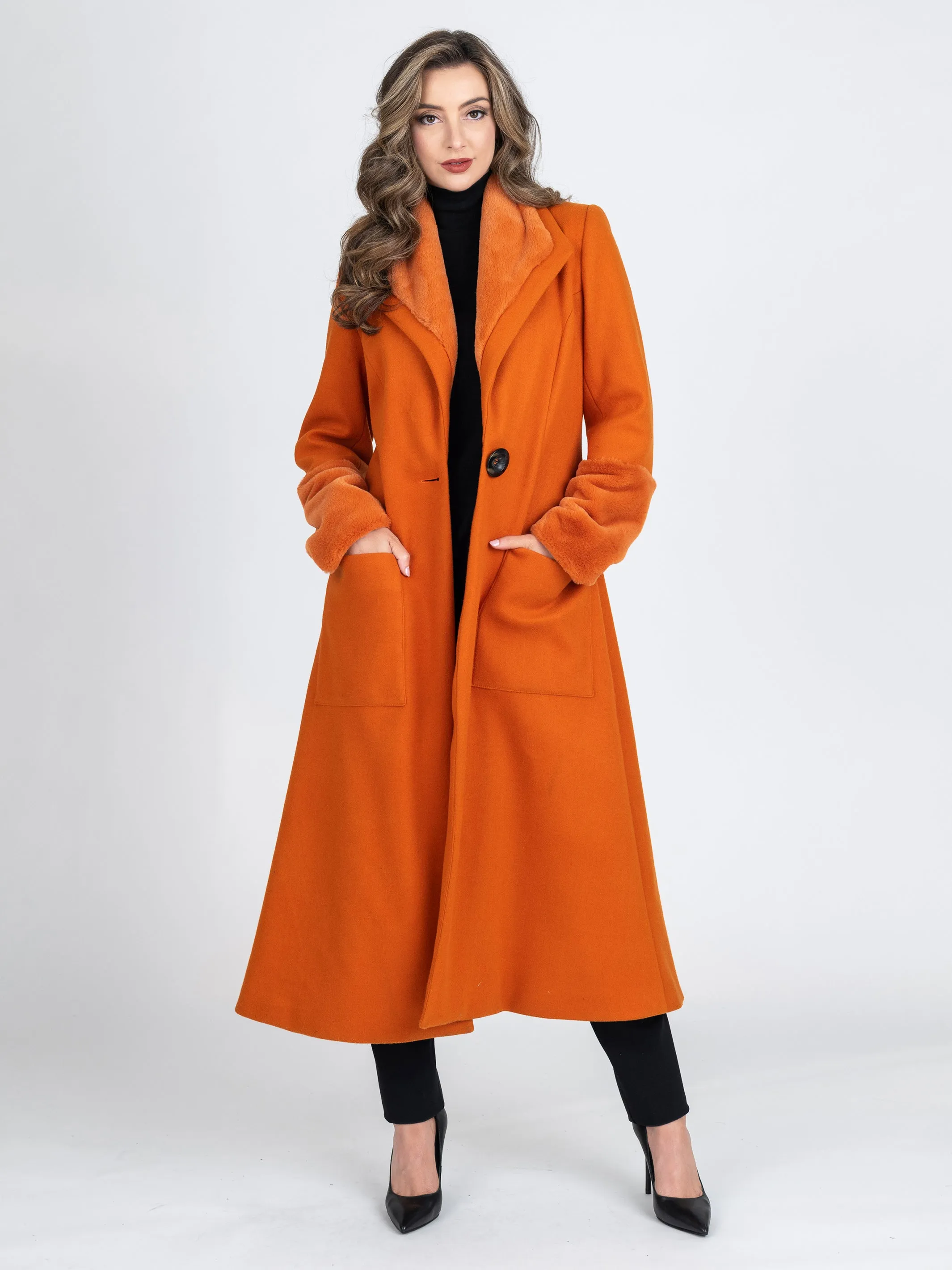 GLASGOW Longline Fur Trimmed Coat
