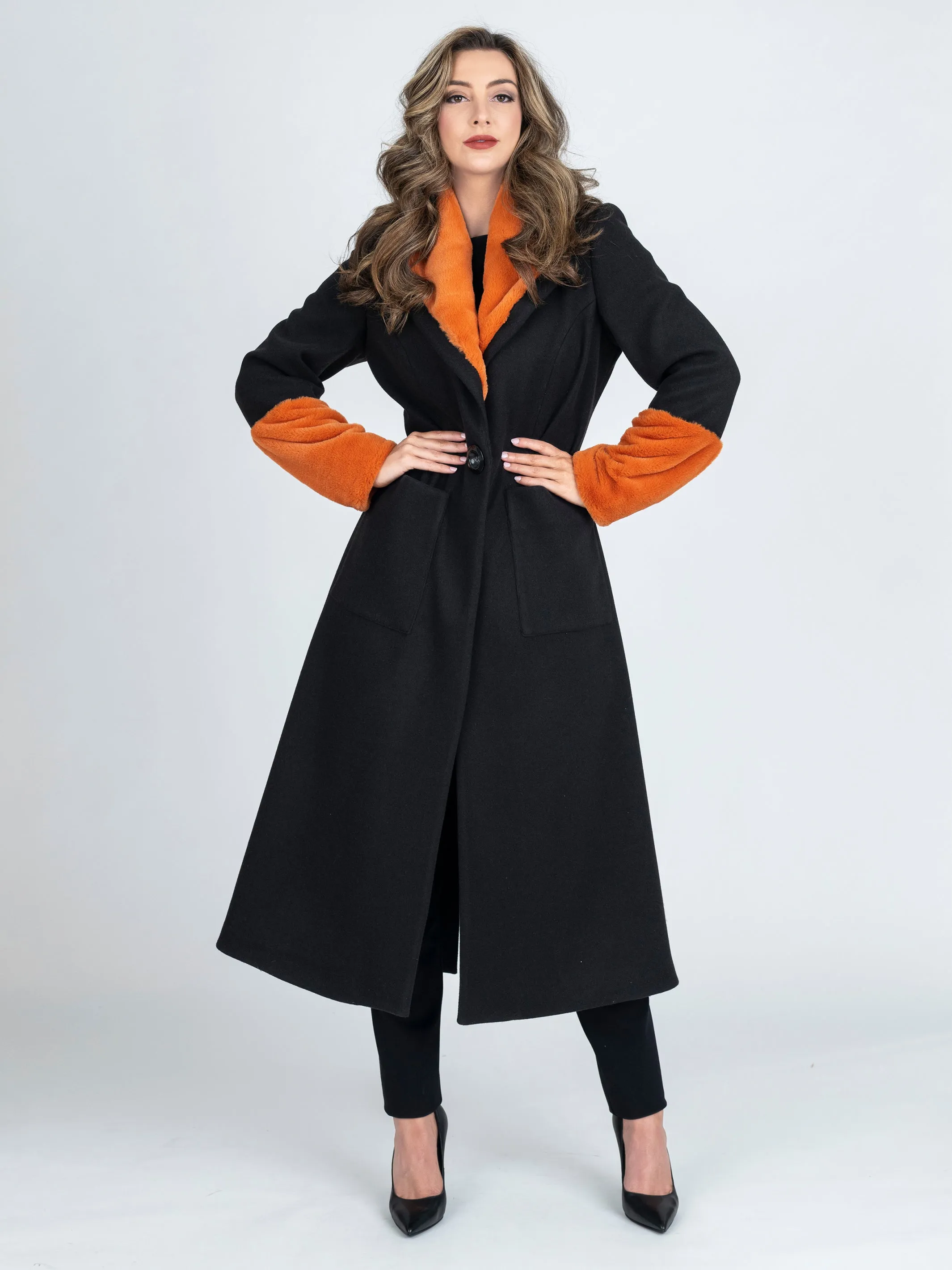 GLASGOW Longline Fur Trimmed Coat