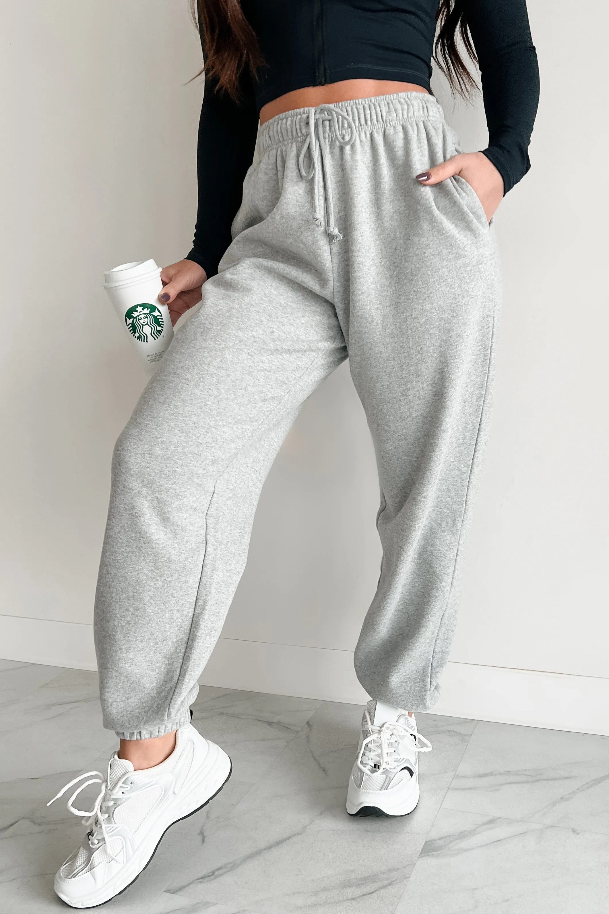 Gloomy Days Drawstring Waist Joggers (Heather Gray)