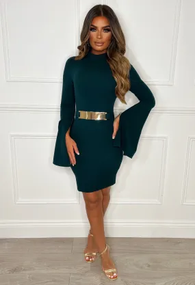Go Out With Me Teal Belted Cape Sleeve Mini Dress