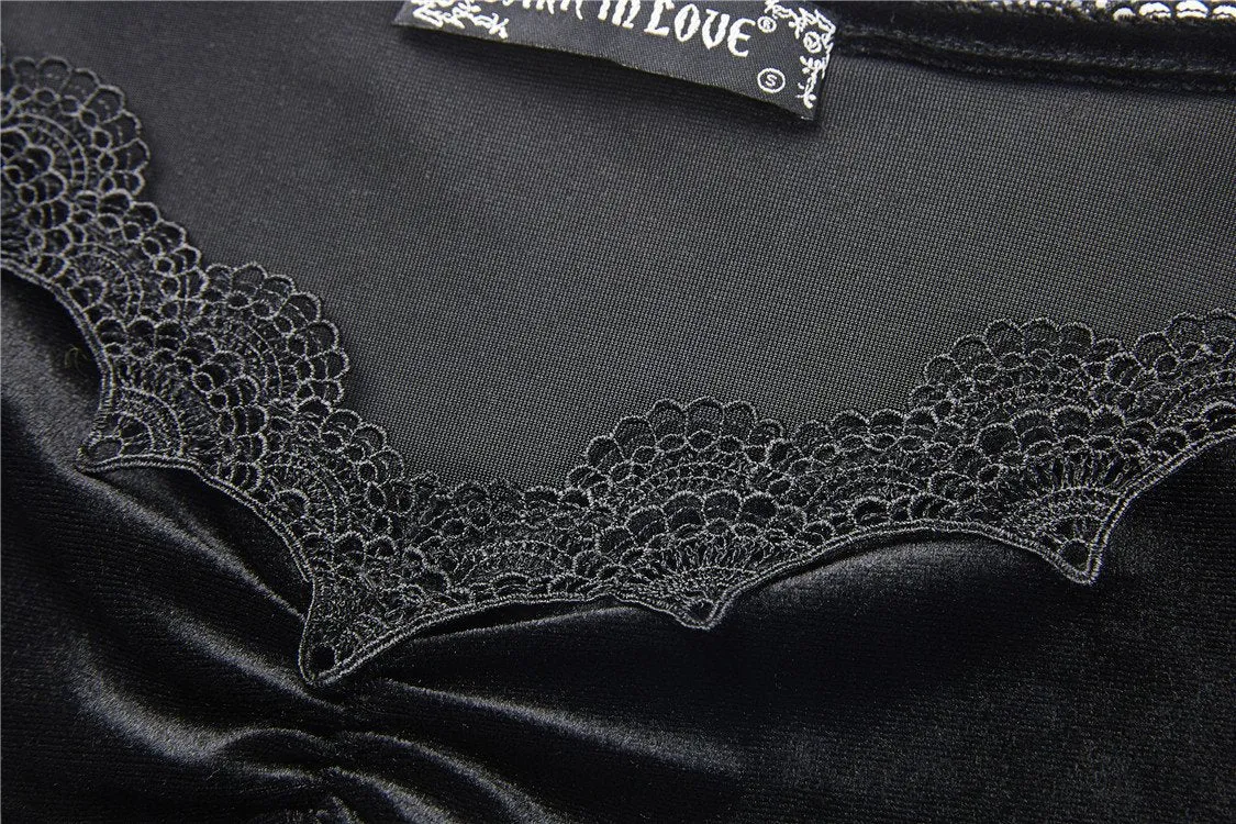 Gothic velvet floral shoulder T-shirt with big sleeves TW183