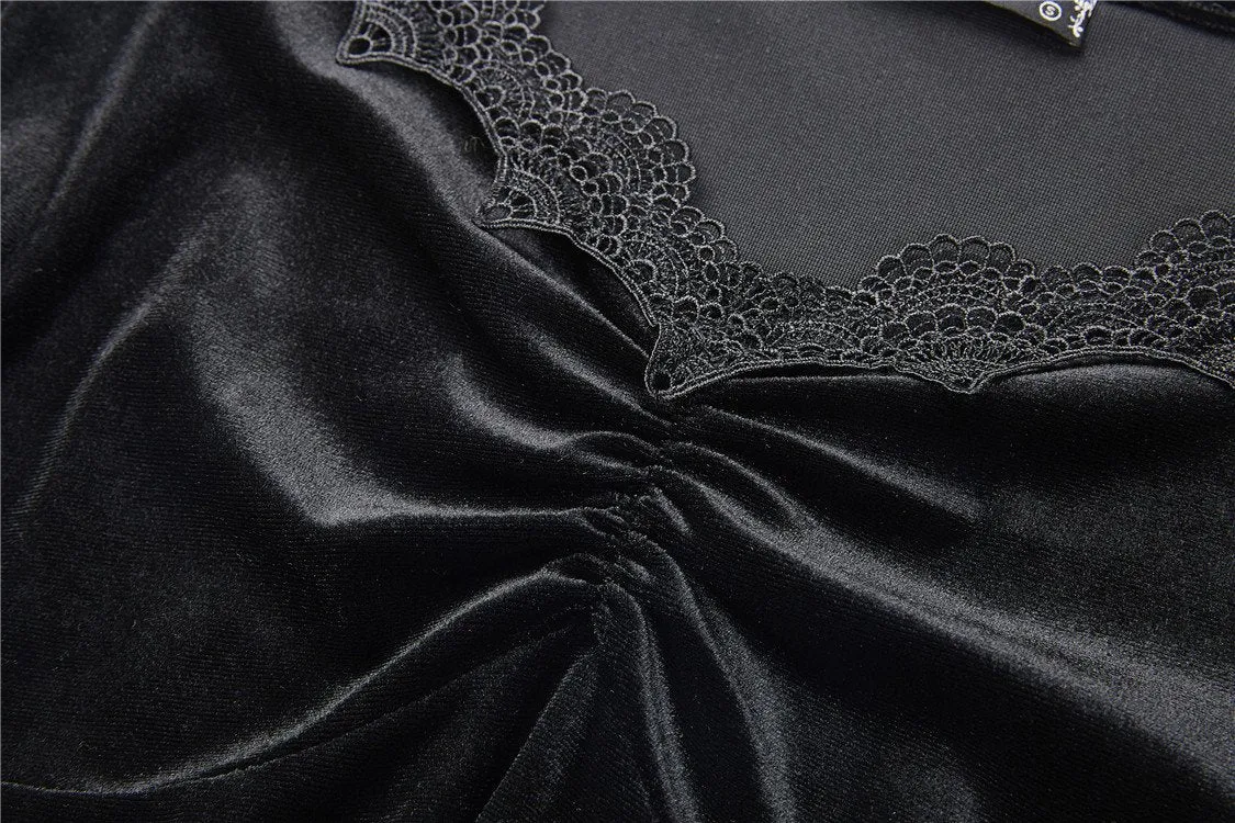 Gothic velvet floral shoulder T-shirt with big sleeves TW183