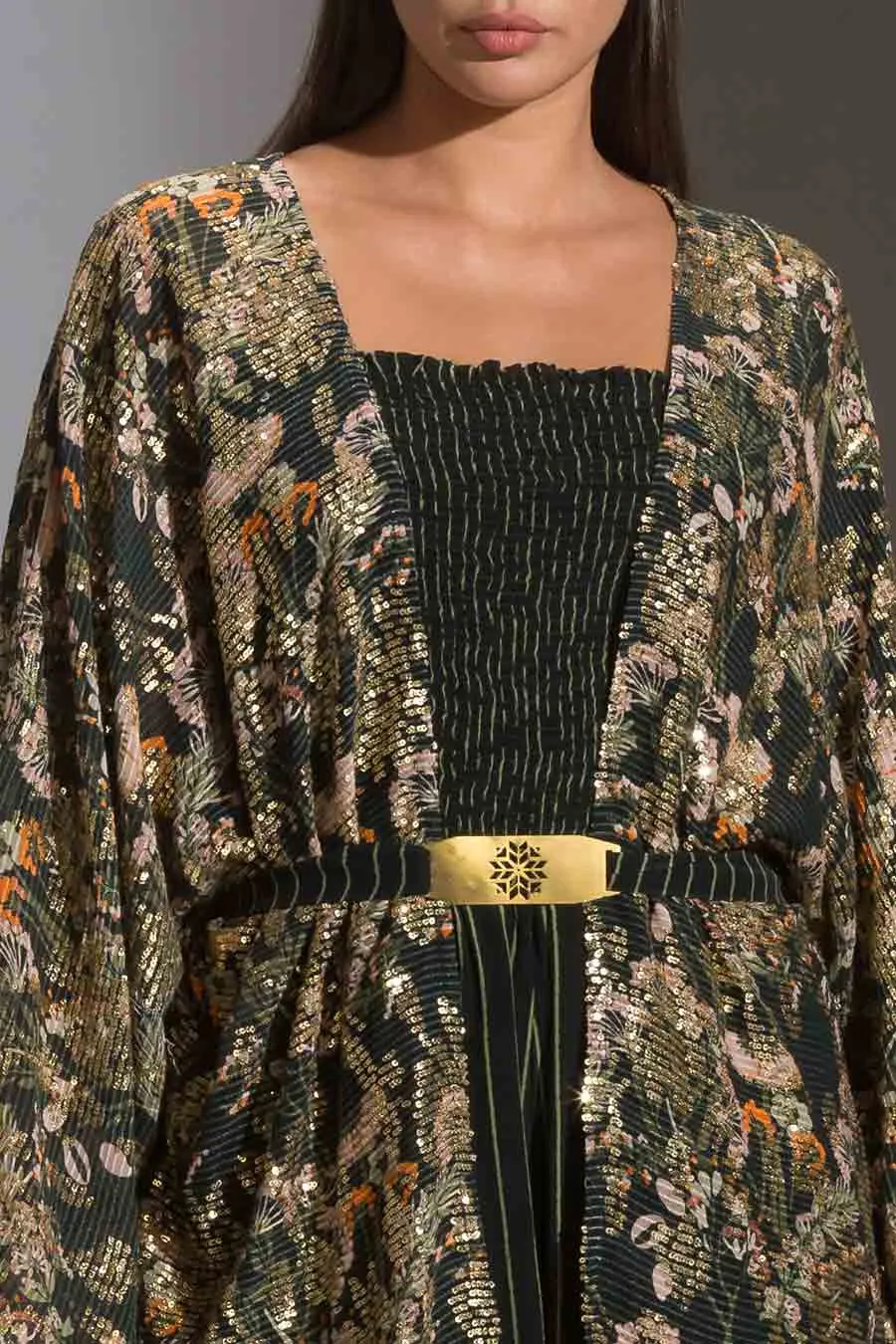 Green Tiered Jumpsuit & Sequin Jacket Set