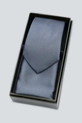 Grey Luxury Tie with Pocket Square