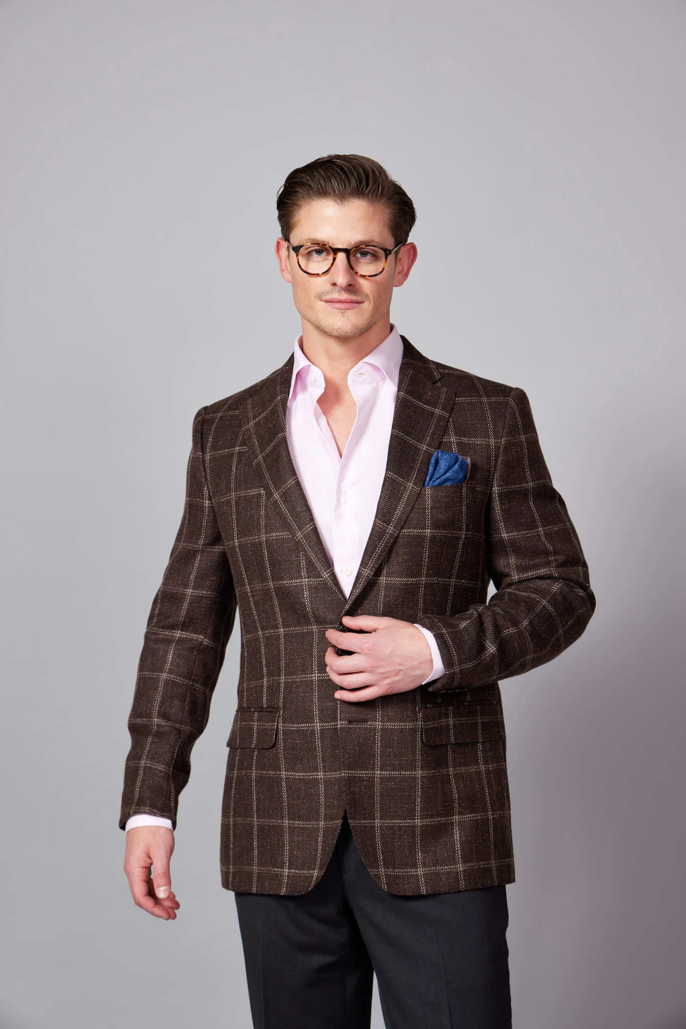 HENRY SARTORIAL Loro Piana 1/2 Canvas Blazer BROWN CHECK REG
