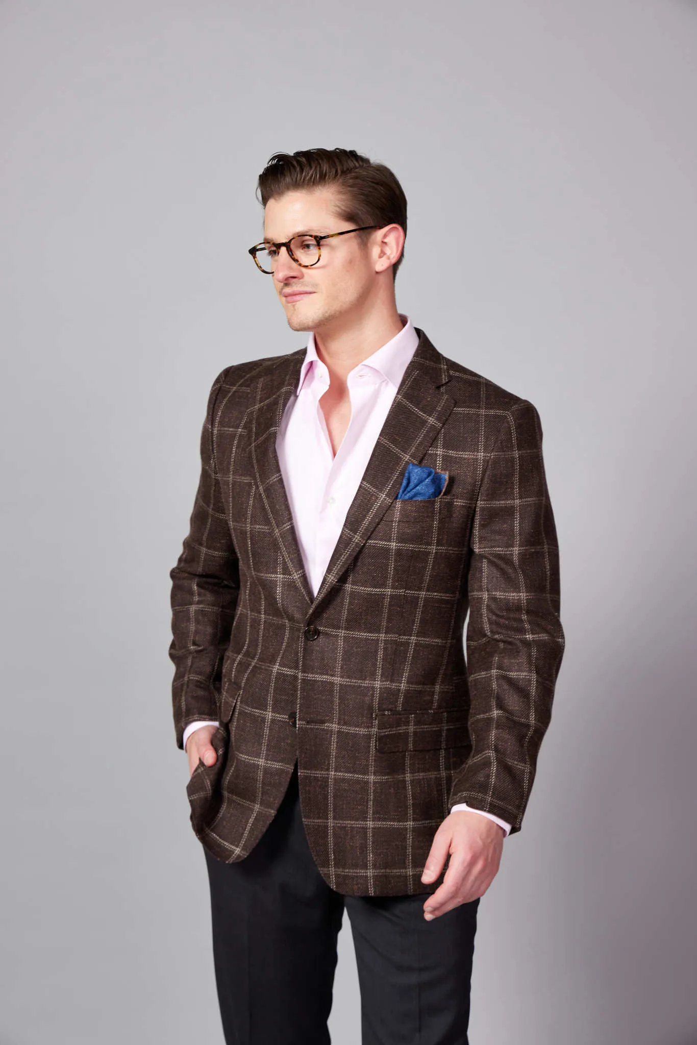 HENRY SARTORIAL Loro Piana 1/2 Canvas Blazer BROWN CHECK REG