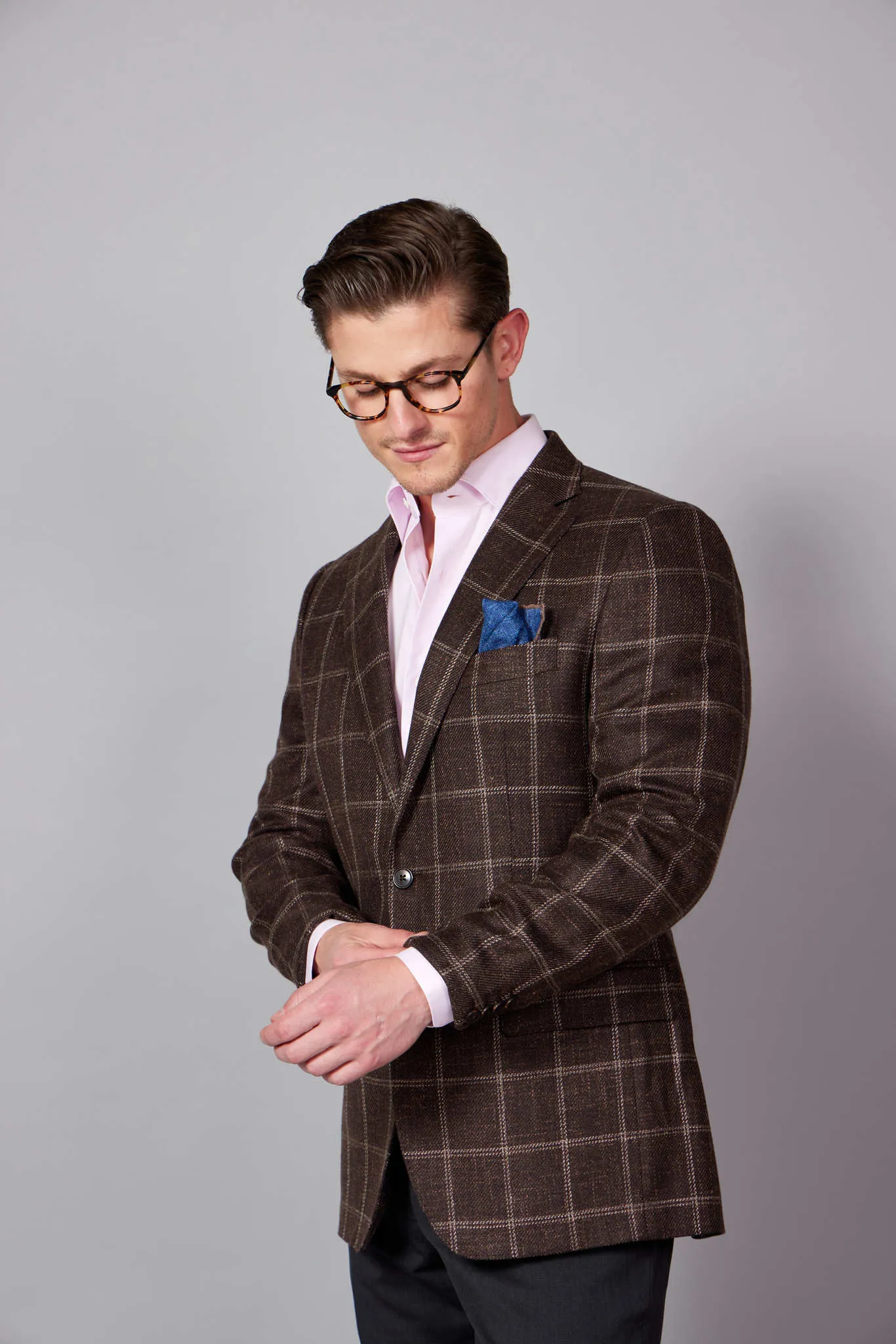 HENRY SARTORIAL Loro Piana 1/2 Canvas Blazer BROWN CHECK REG