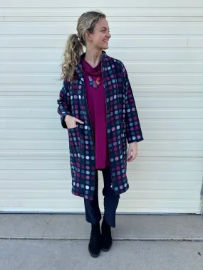 Hot Pink and Navy Sorbet Dots Scarlett Wool Jacket
