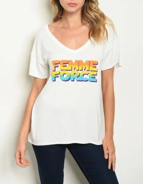 IVORY "FEMME FORCE" PRINT TOP Women