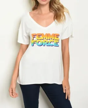 IVORY "FEMME FORCE" PRINT TOP Women
