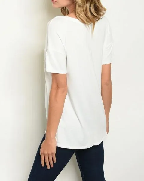 IVORY "FEMME FORCE" PRINT TOP Women
