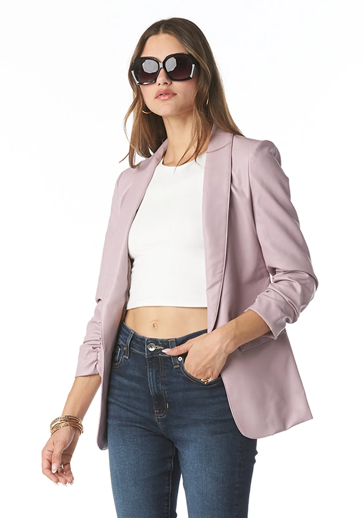 Kia Vegan Leather Solid Blazer