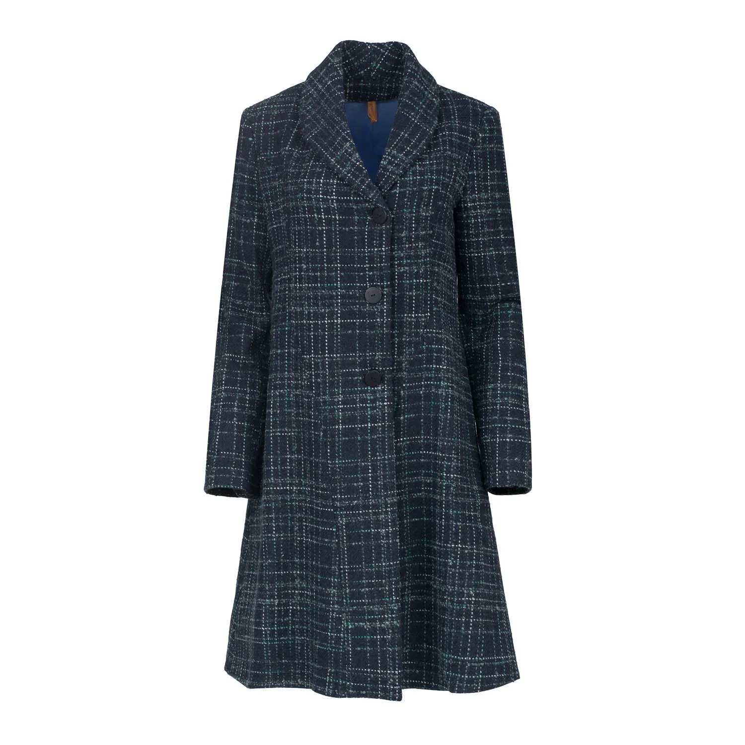 Knee Length Check Wool Coat With Lining