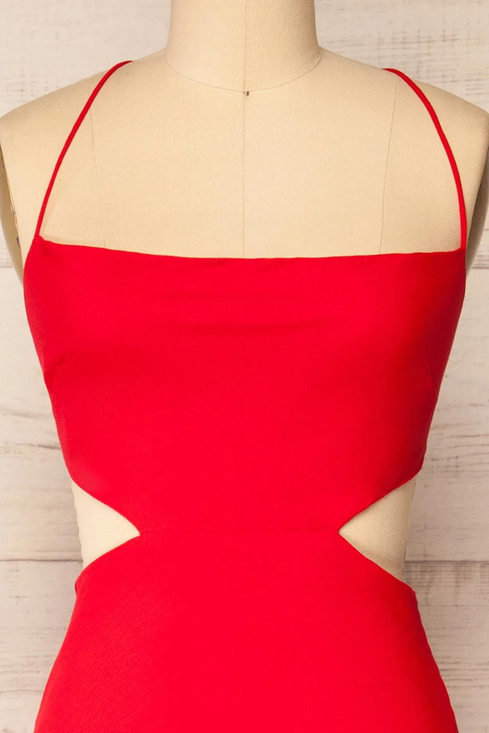 Krahken Red | Cowl Neck Backless Midi Dress
