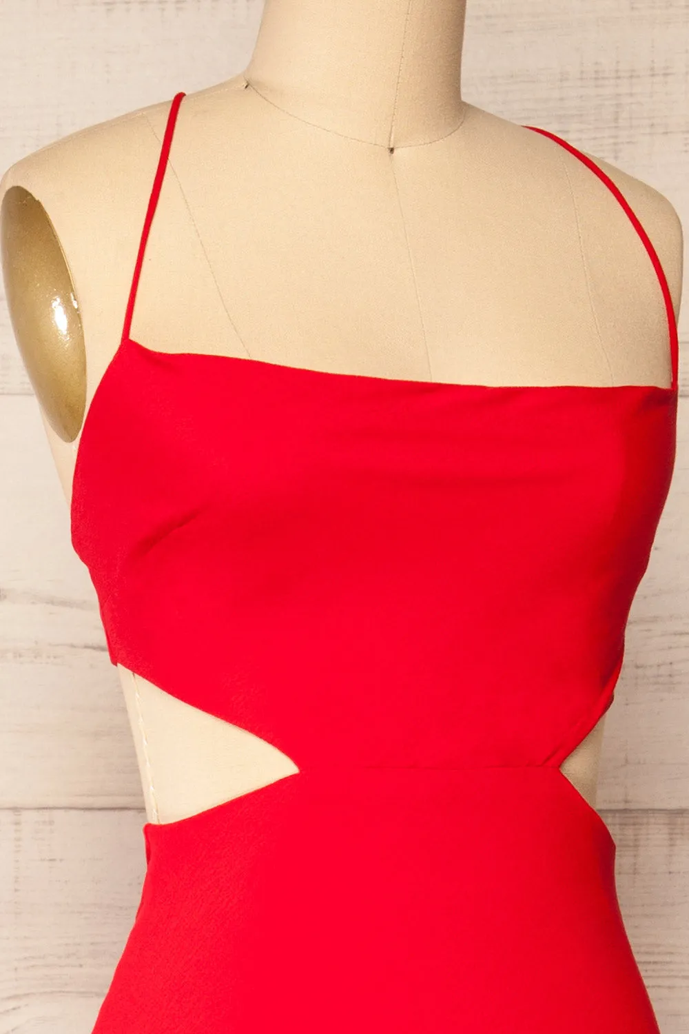 Krahken Red | Cowl Neck Backless Midi Dress