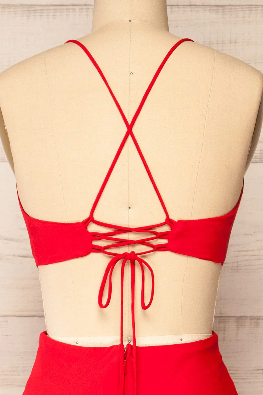Krahken Red | Cowl Neck Backless Midi Dress