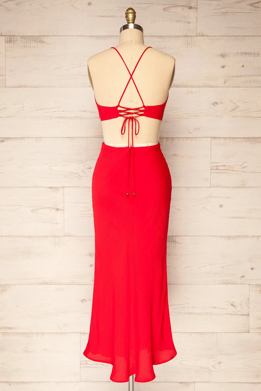 Krahken Red | Cowl Neck Backless Midi Dress