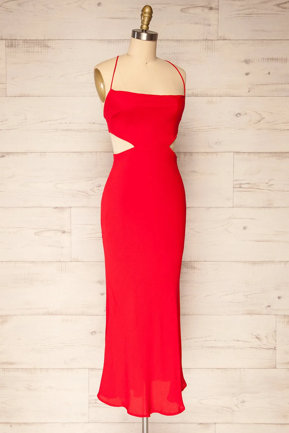 Krahken Red | Cowl Neck Backless Midi Dress