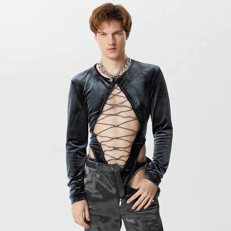 Laced Up Velour Bodysuit