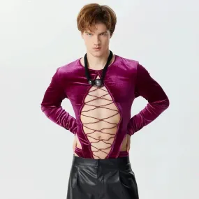 Laced Up Velour Bodysuit