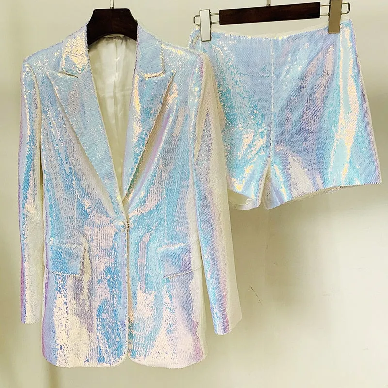 Ladies classy blazer shorts suit two Piece set BLING BLING Shiny Bright kelsey blazer and shorts