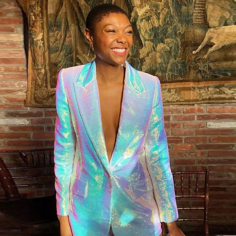 Ladies classy blazer shorts suit two Piece set BLING BLING Shiny Bright kelsey blazer and shorts