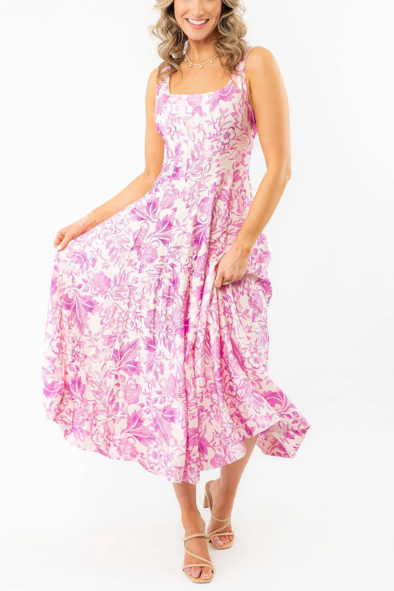 Layton Blush Tropical Print Midi Dress