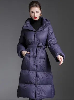 Long Over-the-knee Padded Hooded Down Jacket