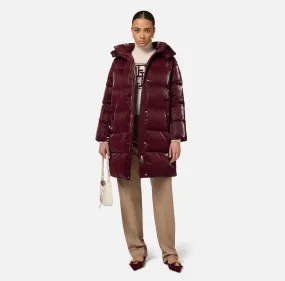 LONG SATIN NYLON DOWN COAT WITH HOOD BY ELISABETTA FRANCHI