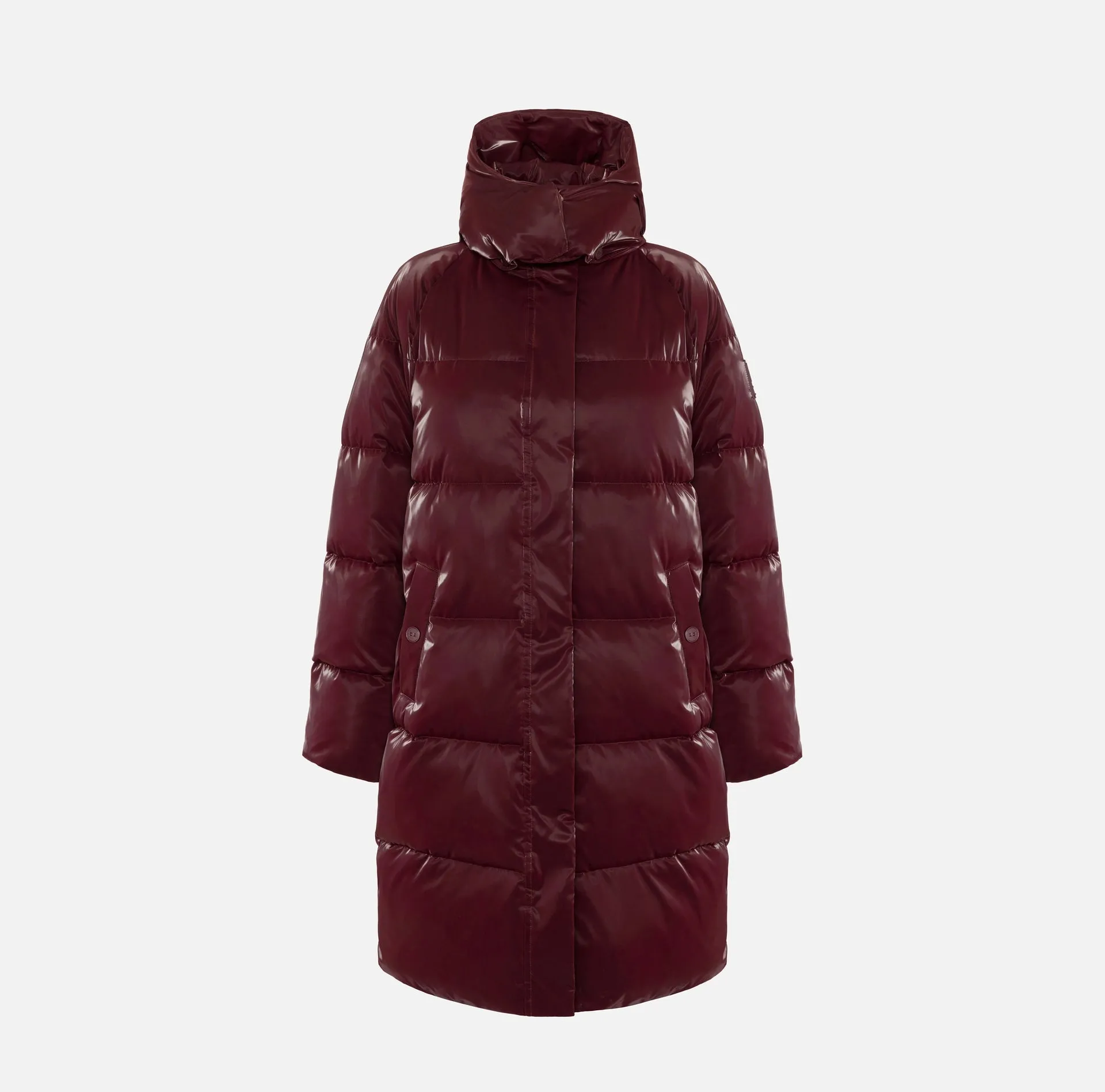 LONG SATIN NYLON DOWN COAT WITH HOOD BY ELISABETTA FRANCHI