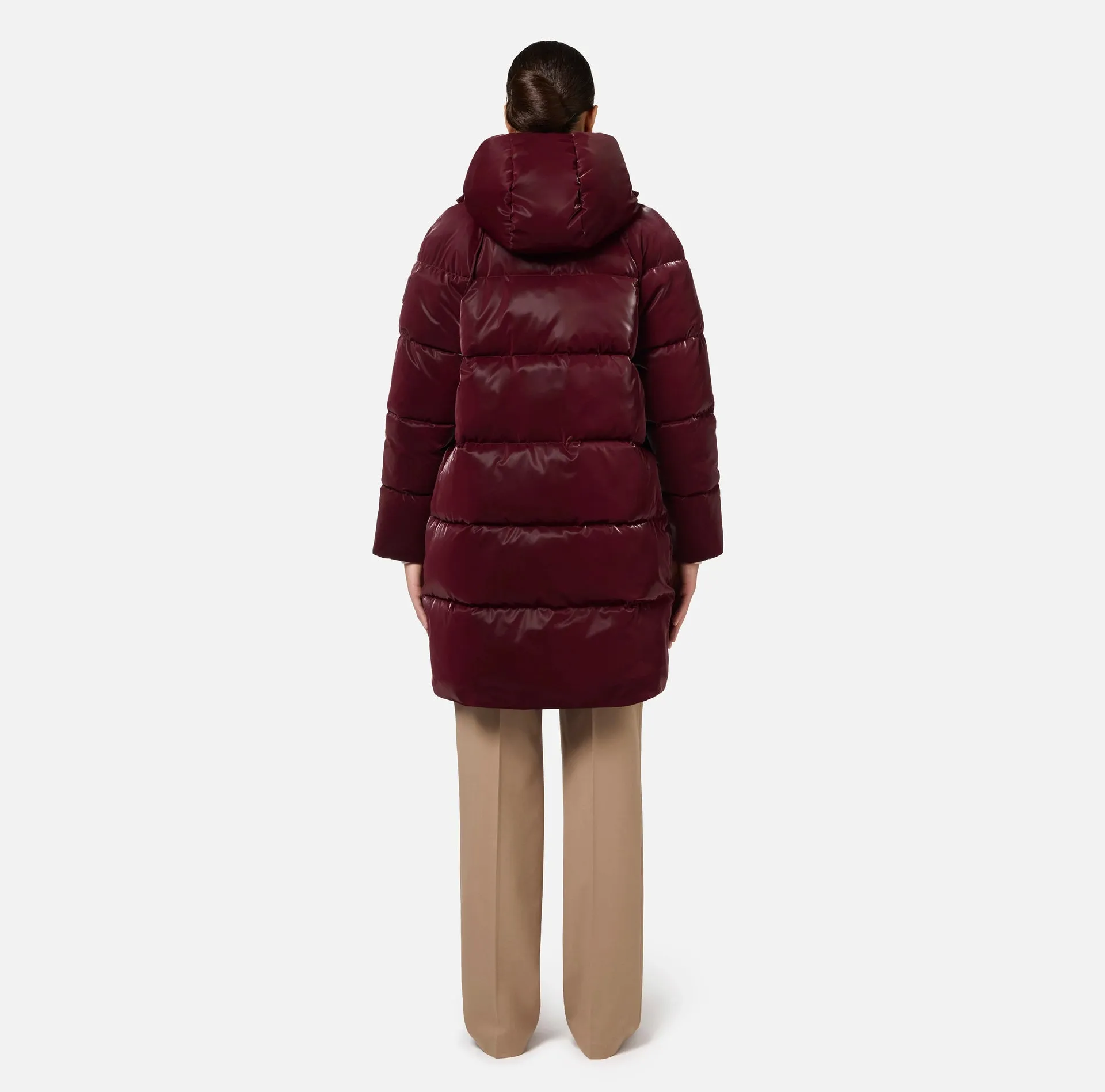 LONG SATIN NYLON DOWN COAT WITH HOOD BY ELISABETTA FRANCHI
