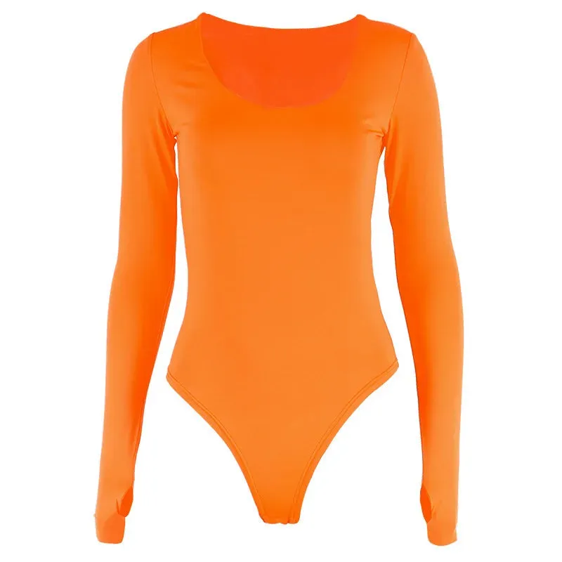 Long Sleeve Bodysuit Female O-Neck Solid