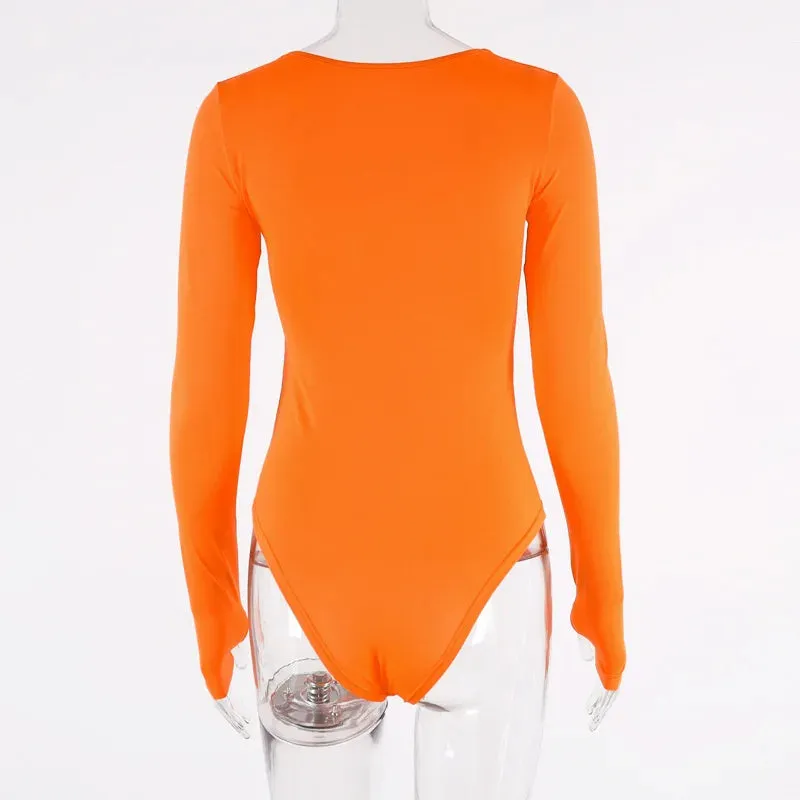 Long Sleeve Bodysuit Female O-Neck Solid
