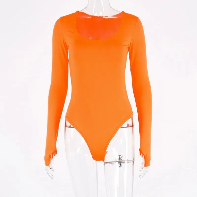 Long Sleeve Bodysuit Female O-Neck Solid