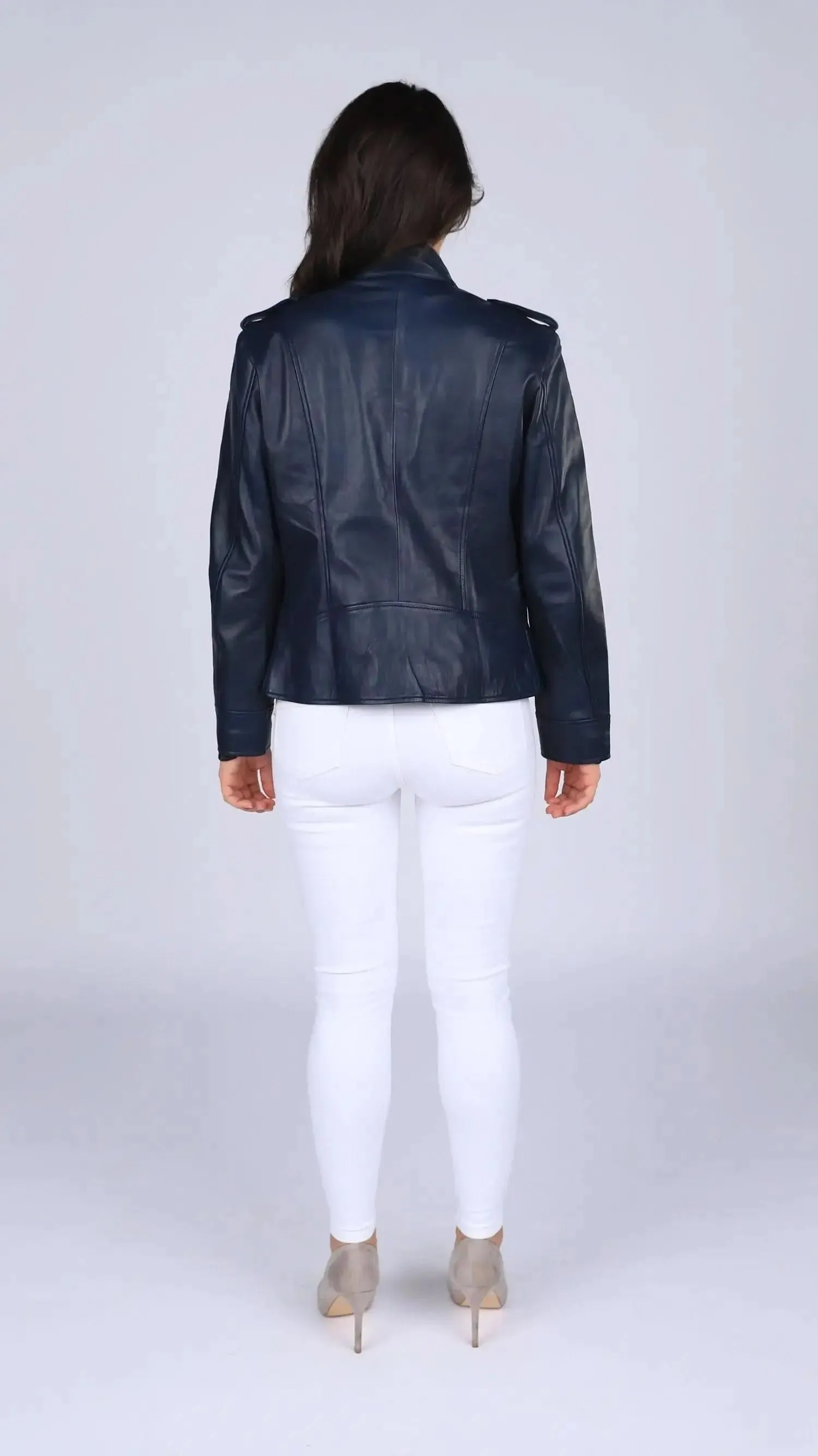 Maya Women's Midnight Blue Luxe Leather Blazer