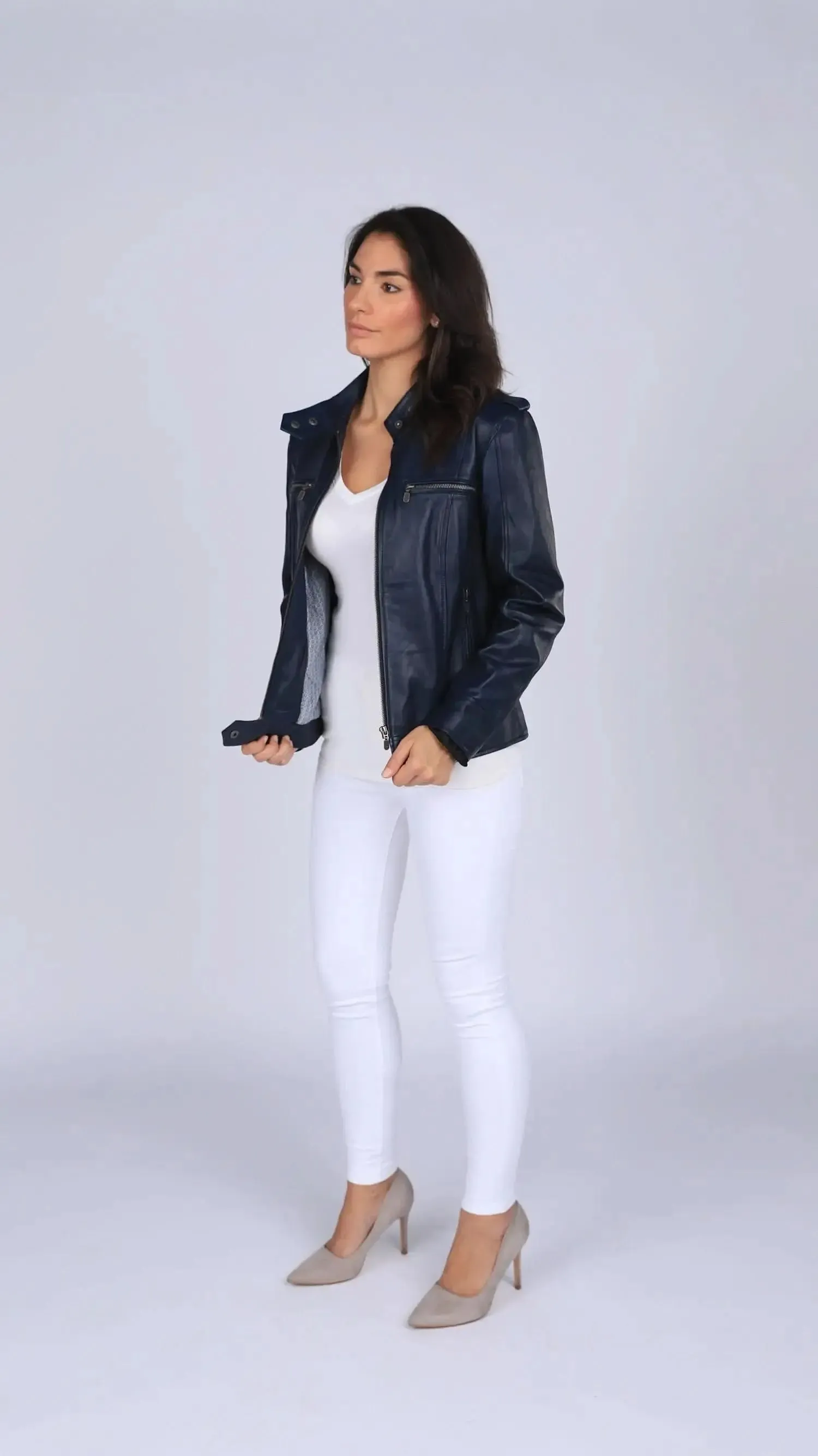 Maya Women's Midnight Blue Luxe Leather Blazer