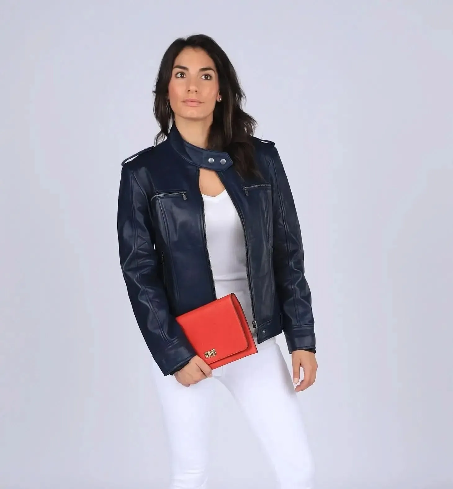 Maya Women's Midnight Blue Luxe Leather Blazer
