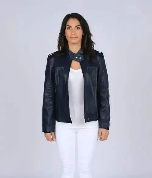 Maya Women's Midnight Blue Luxe Leather Blazer