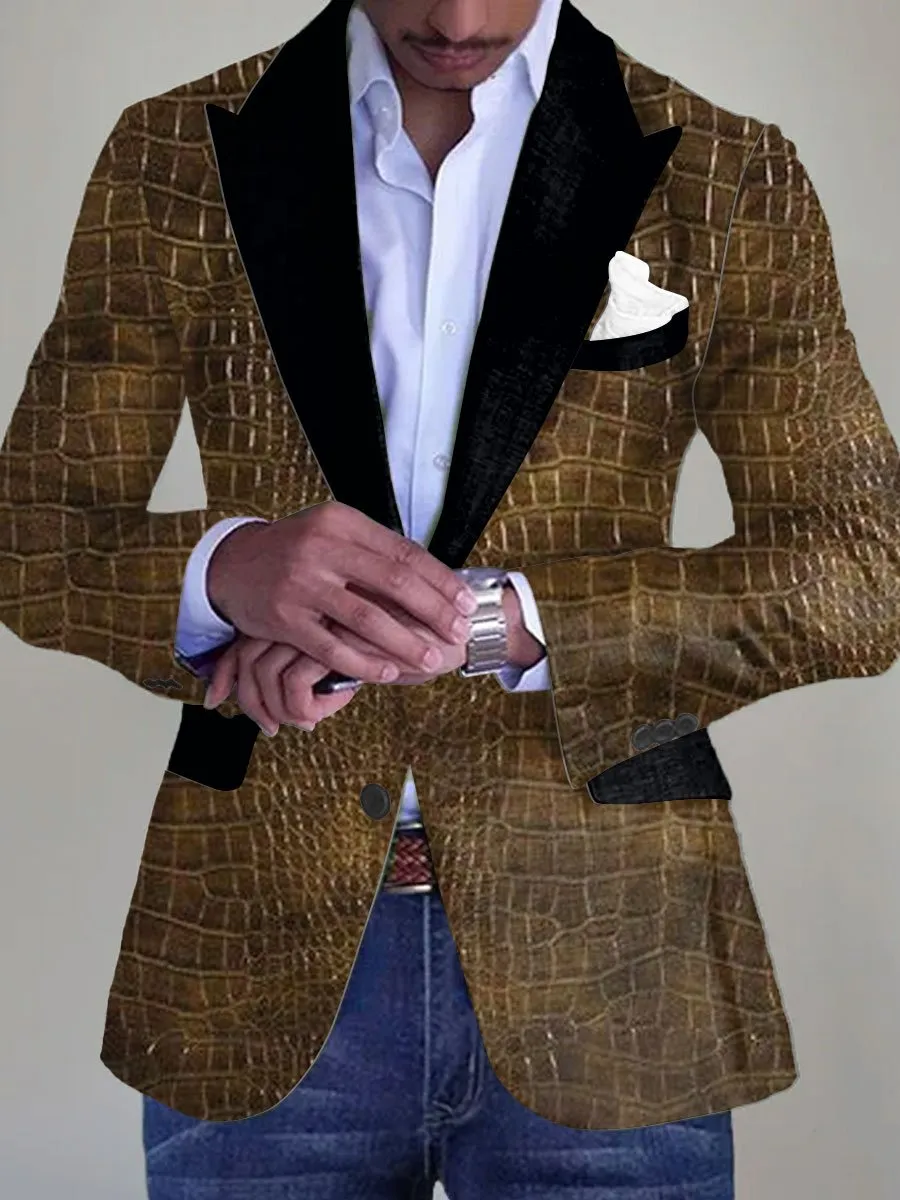 Men's Crocodile Leather Print Single Breasted Vintage Blazer