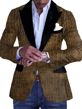 Men's Crocodile Leather Print Single Breasted Vintage Blazer