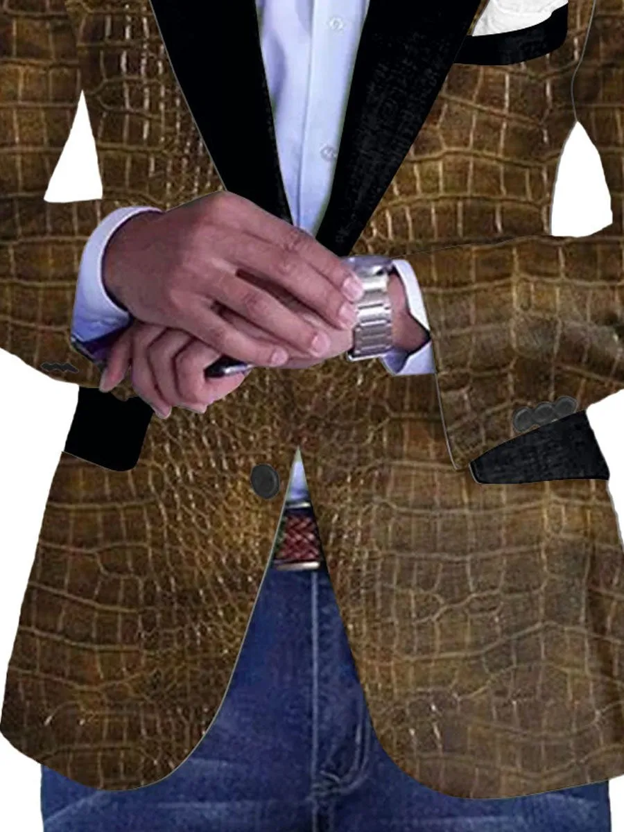 Men's Crocodile Leather Print Single Breasted Vintage Blazer