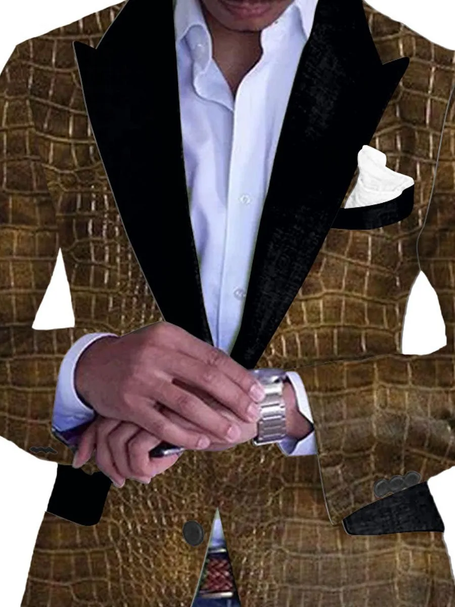 Men's Crocodile Leather Print Single Breasted Vintage Blazer