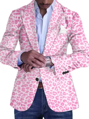 Men's Pink Leopard Print Single Breasted Vintage Blazer