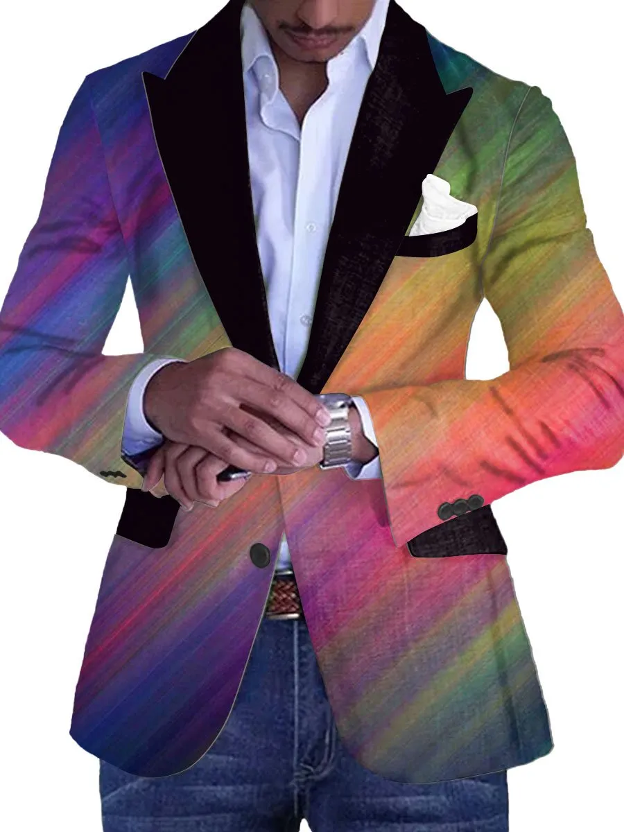 Men's Retro Color Print Contrast Lapel Casual Blazer